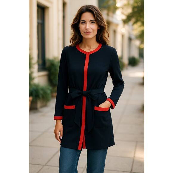 Little Moon Jackets & Blazers - Little Moon Aritzia Poppy Black Goji Berry Belted Cardigan Jacket Size Large NEW